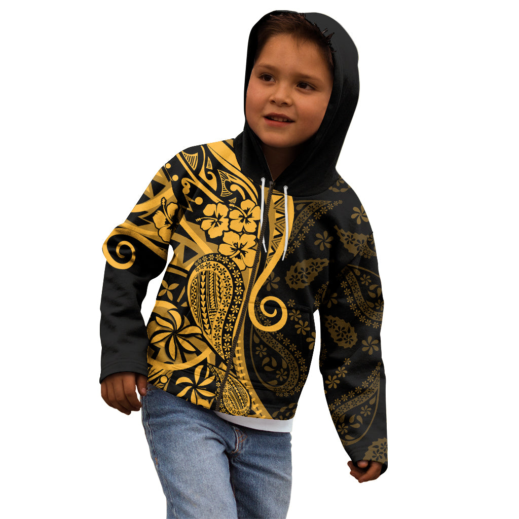 Gold Polynesia Paisley Kid Hoodie Polynesian With Tropical Flowers LT14 - Polynesian Pride