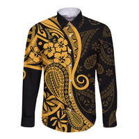 Gold Polynesia Paisley Long Sleeve Button Shirt Polynesian With Tropical Flowers LT14 Unisex Gold - Polynesian Pride