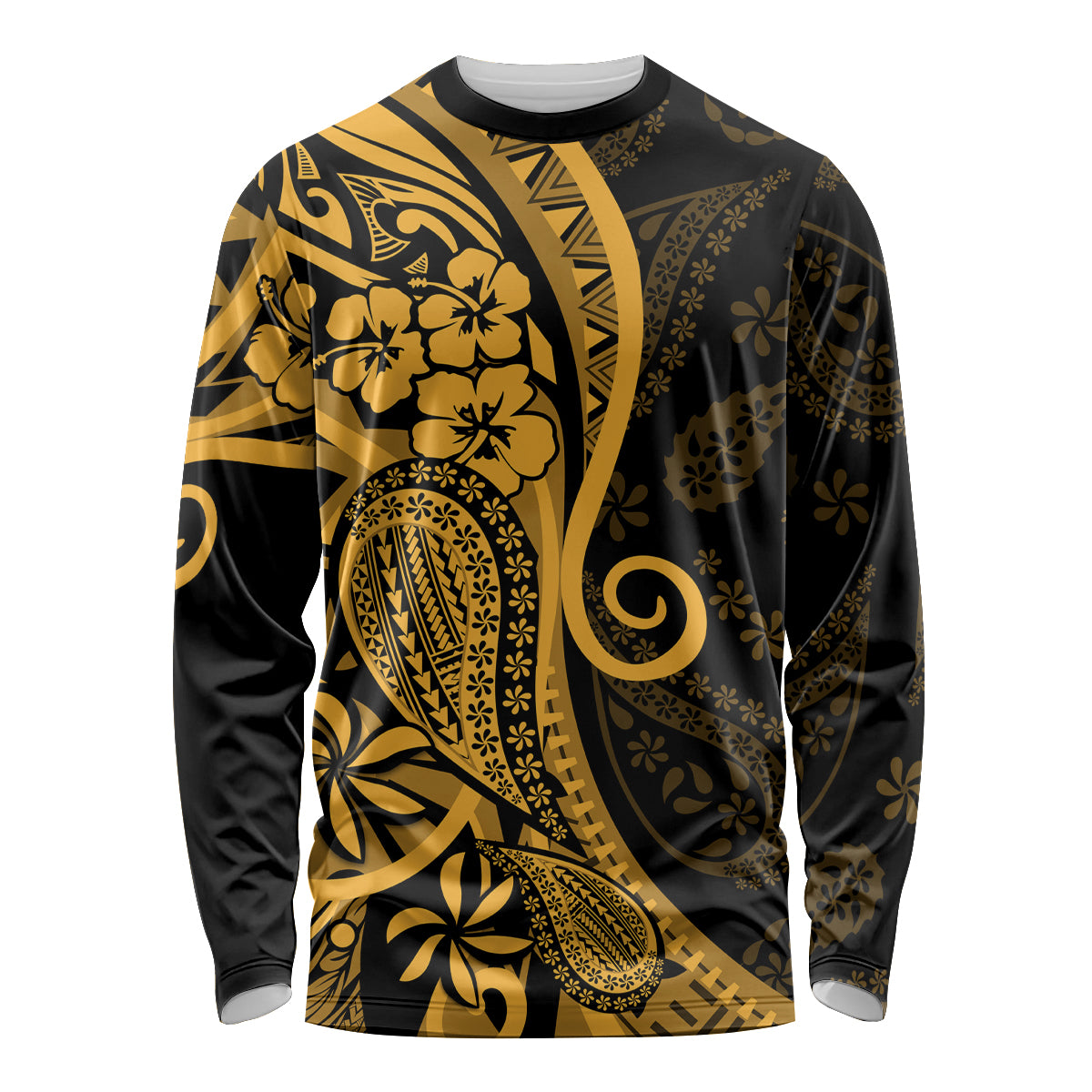 Gold Polynesia Paisley Long Sleeve Shirt Polynesian With Tropical Flowers LT14 Unisex Gold - Polynesian Pride