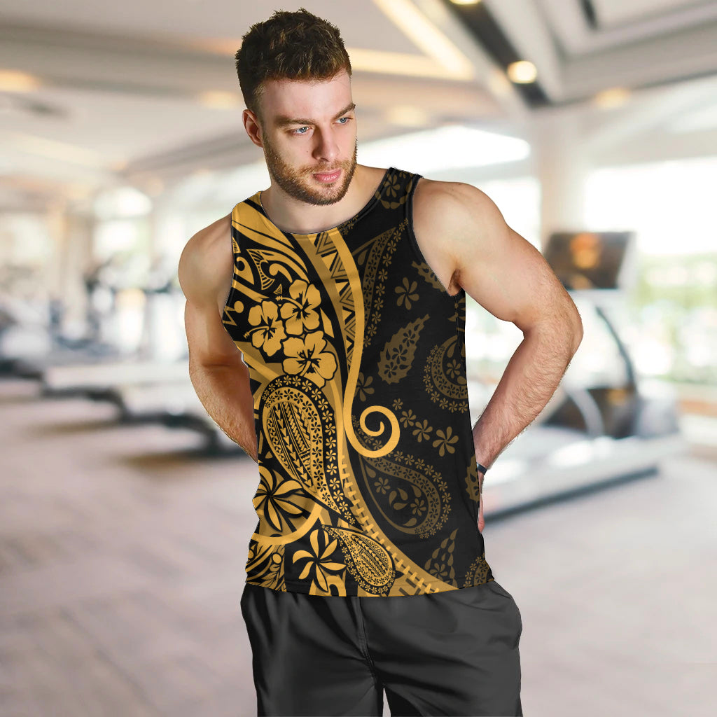 Gold Polynesia Paisley Men Tank Top Polynesian With Tropical Flowers LT14 Gold - Polynesian Pride