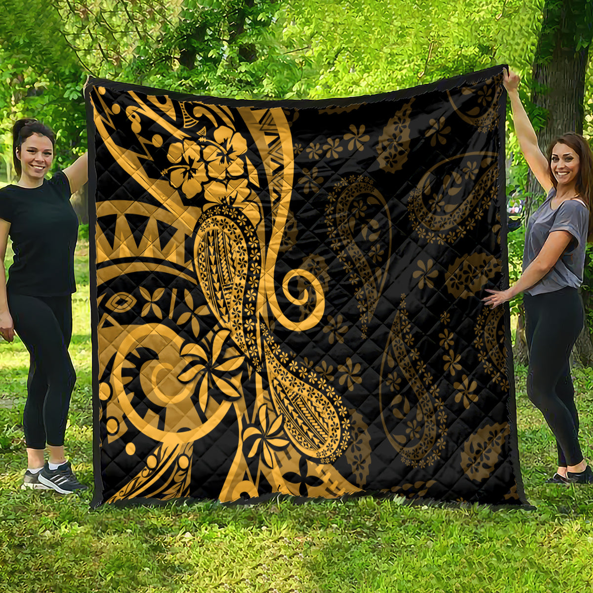 Gold Polynesia Paisley Quilt Polynesian With Tropical Flowers LT14 - Polynesian Pride