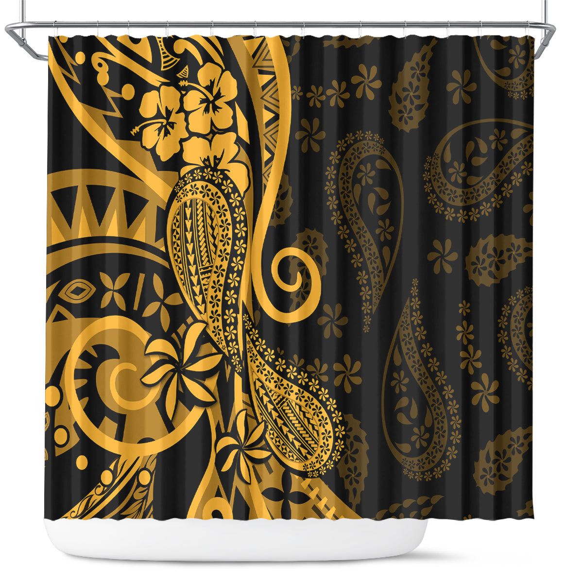 Gold Polynesia Paisley Shower Curtain Polynesian With Tropical Flowers LT14 Gold - Polynesian Pride