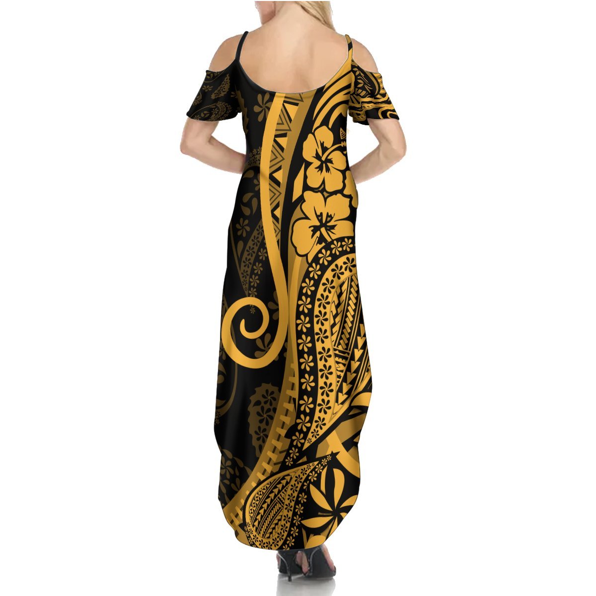Gold Polynesia Paisley Summer Maxi Dress Polynesian With Tropical Flowers LT14 - Polynesian Pride