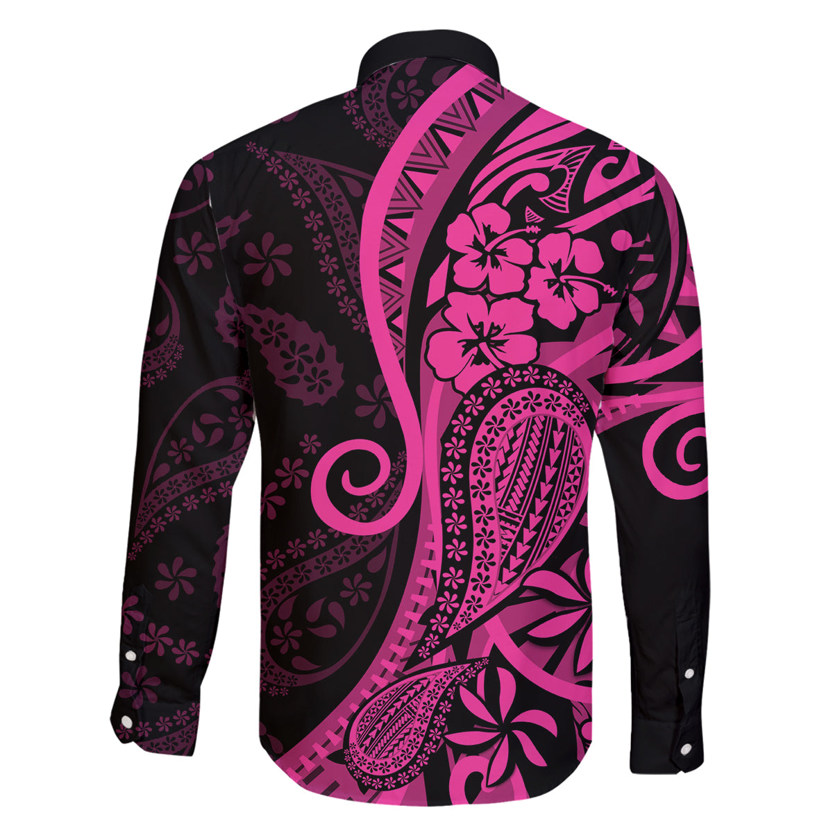 Pink Polynesia Paisley Family Matching Off Shoulder Long Sleeve Dress and Hawaiian Shirt Polynesian With Tropical Flowers LT14 - Polynesian Pride