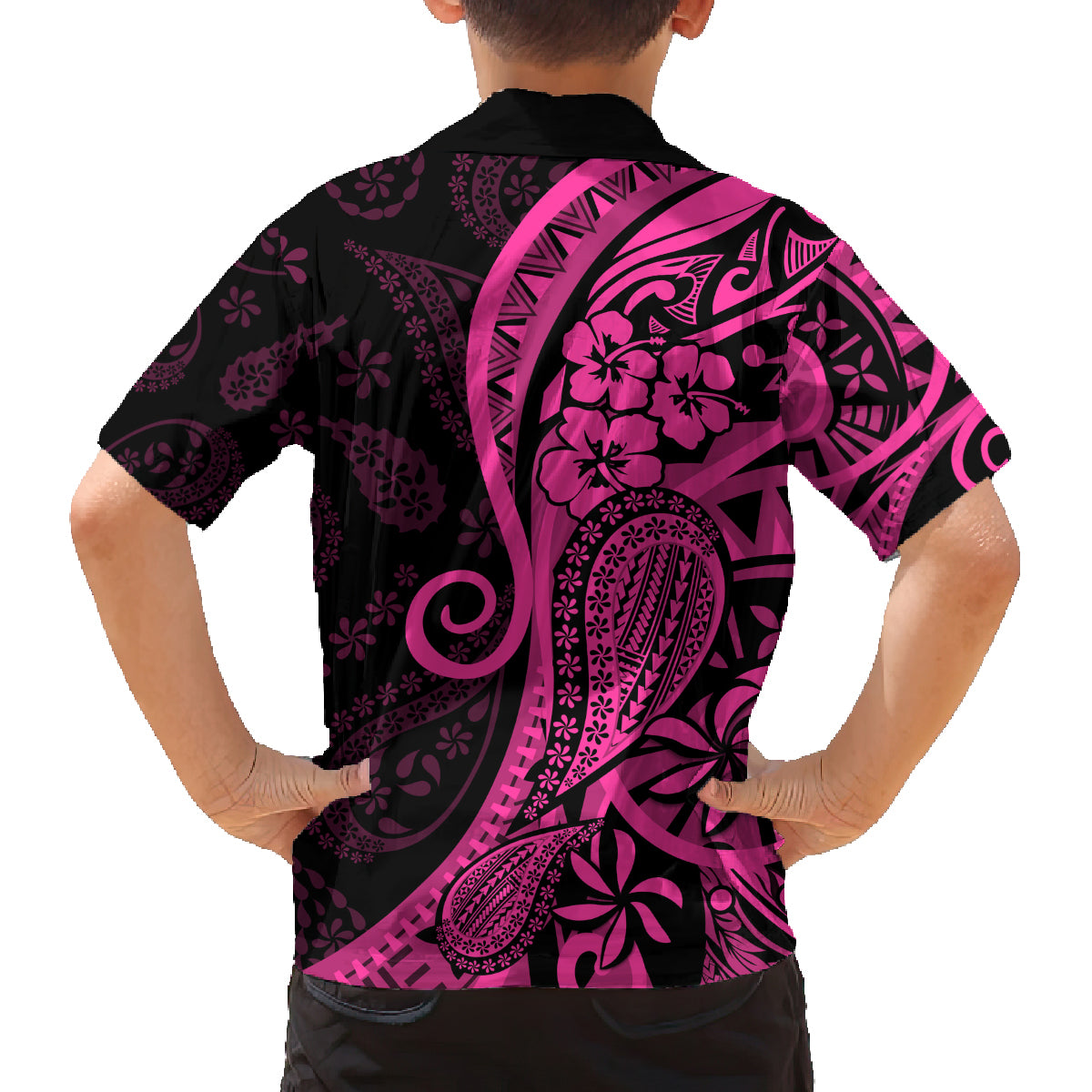 Pink Polynesia Paisley Family Matching Off Shoulder Maxi Dress and Hawaiian Shirt Polynesian With Tropical Flowers LT14 - Polynesian Pride