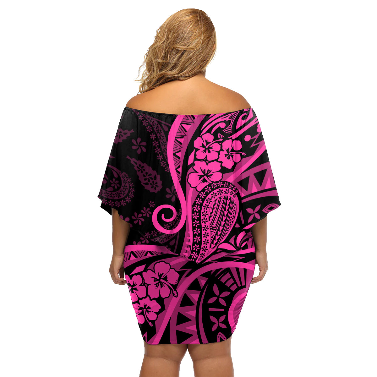 Pink Polynesia Paisley Family Matching Off Shoulder Short Dress and Hawaiian Shirt Polynesian With Tropical Flowers LT14 - Polynesian Pride