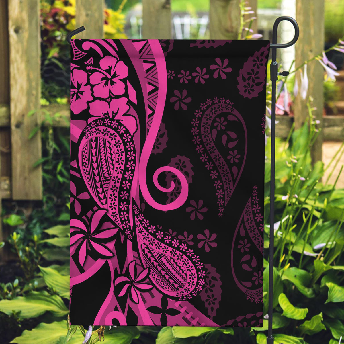 Pink Polynesia Paisley Garden Flag Polynesian With Tropical Flowers LT14 Garden Flag Pink - Polynesian Pride