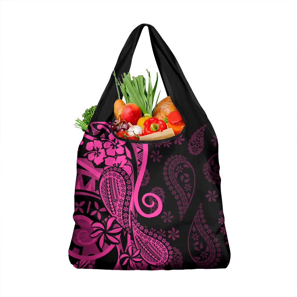 Pink Polynesia Paisley Grocery Bag Polynesian With Tropical Flowers LT14 1-pack One Size Pink - Polynesian Pride