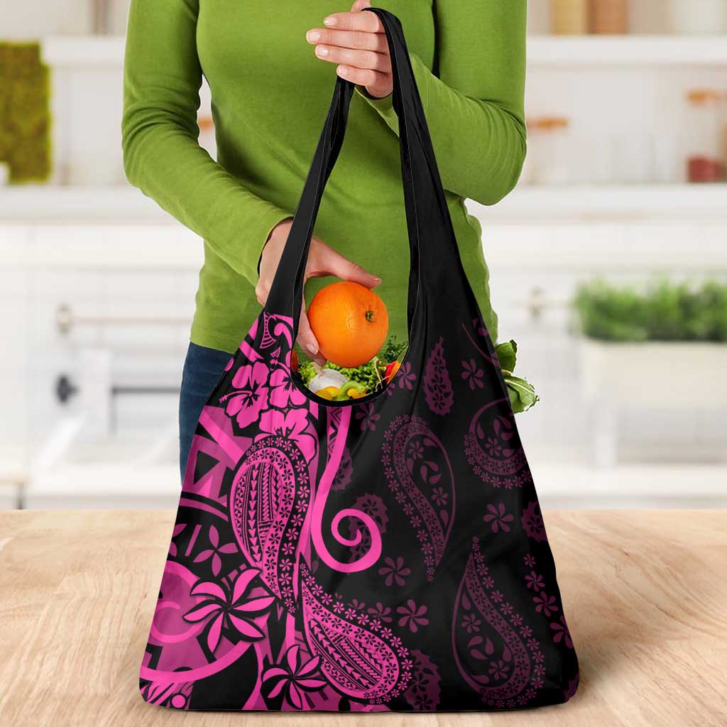 Pink Polynesia Paisley Grocery Bag Polynesian With Tropical Flowers LT14 - Polynesian Pride