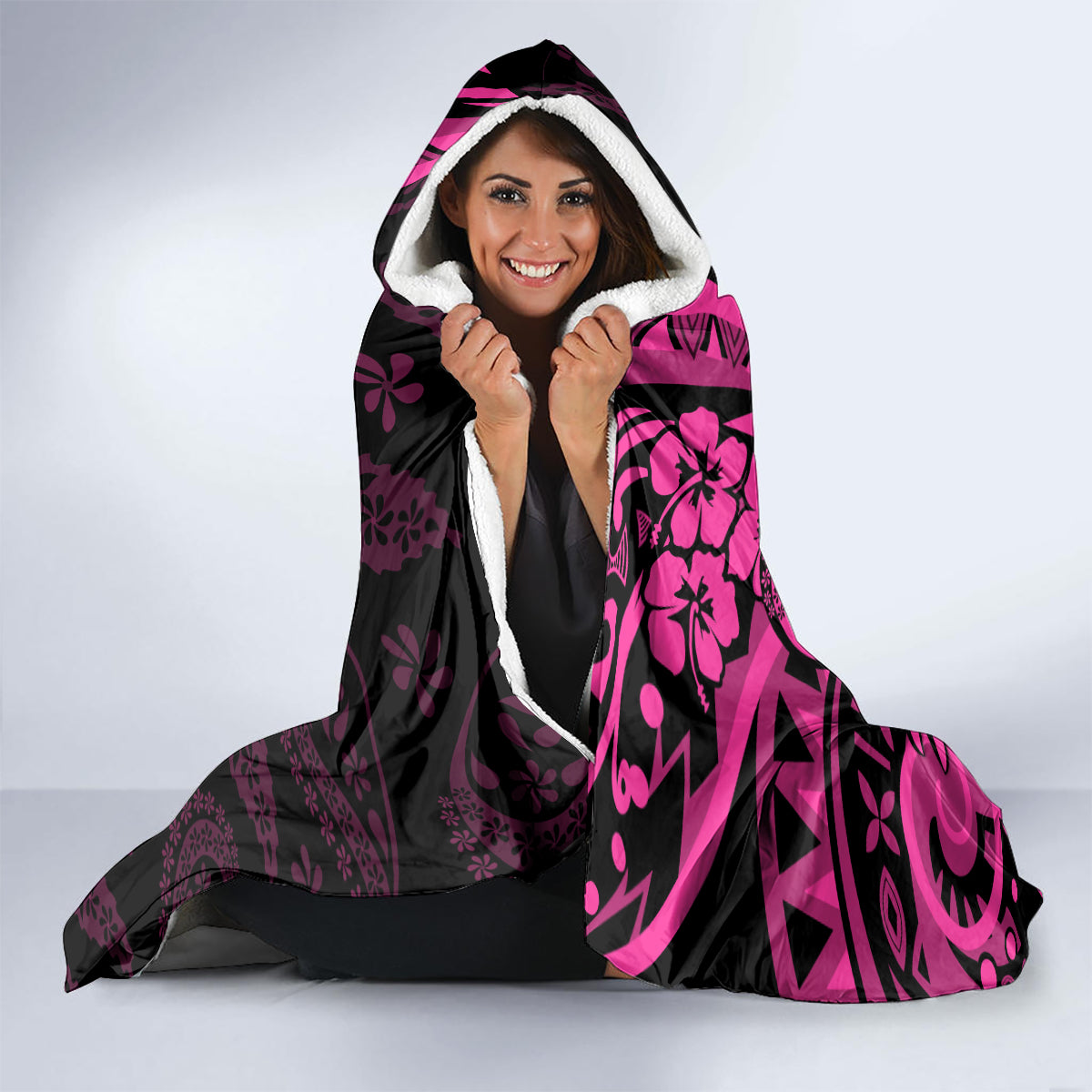 Pink Polynesia Paisley Hooded Blanket Polynesian With Tropical Flowers LT14 - Polynesian Pride