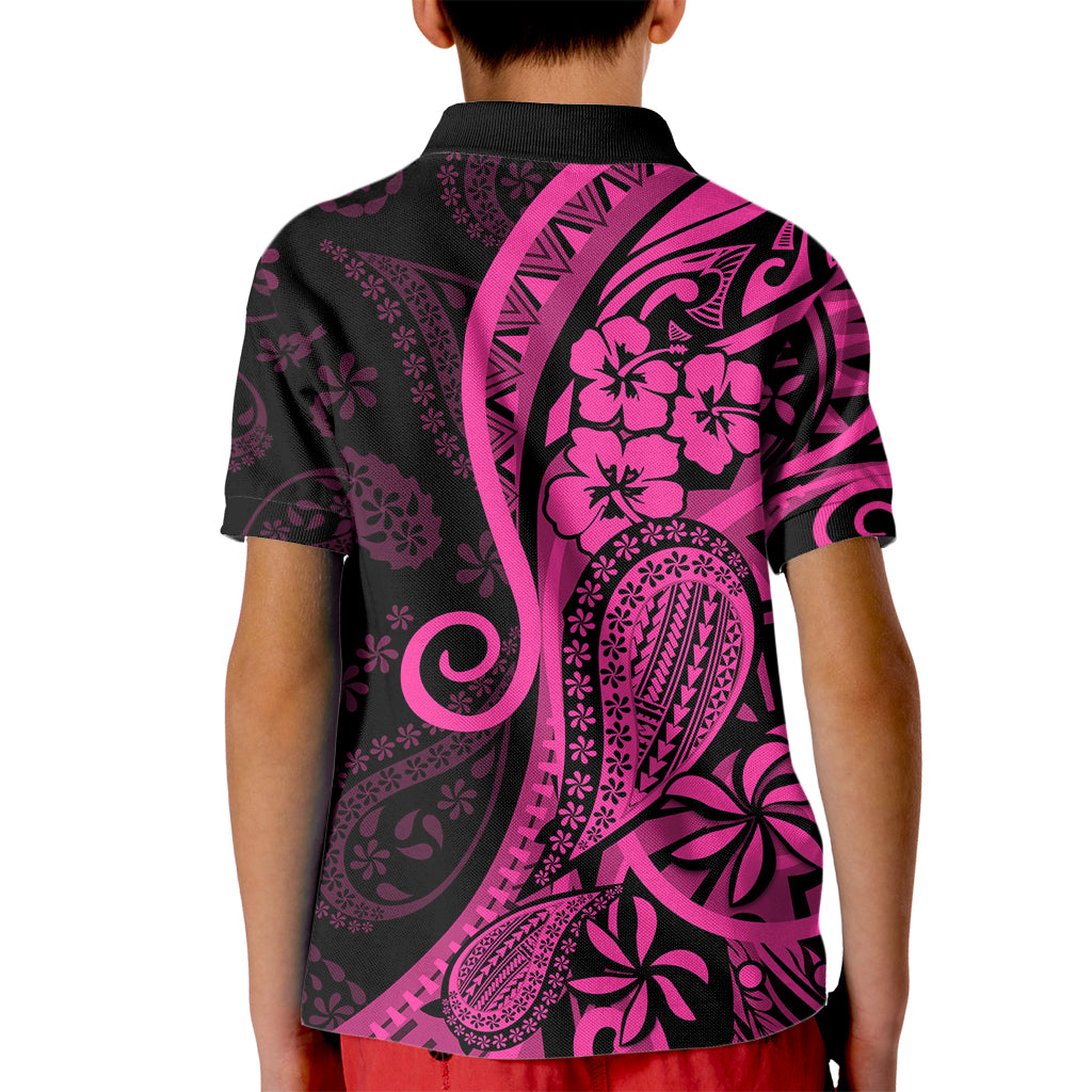 Pink Polynesia Paisley Kid Polo Shirt Polynesian With Tropical Flowers LT14 - Polynesian Pride