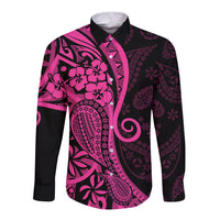 Pink Polynesia Paisley Long Sleeve Button Shirt Polynesian With Tropical Flowers LT14 Unisex Pink - Polynesian Pride