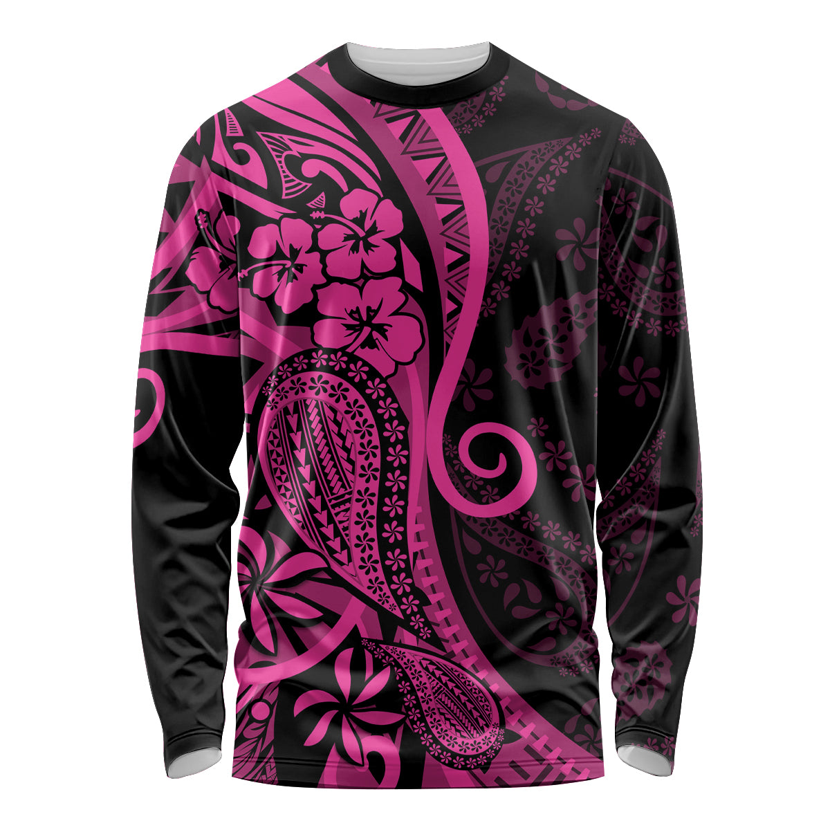 Pink Polynesia Paisley Long Sleeve Shirt Polynesian With Tropical Flowers LT14 Unisex Pink - Polynesian Pride