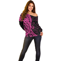 Pink Polynesia Paisley Off Shoulder Sweater Polynesian With Tropical Flowers LT14 - Polynesian Pride
