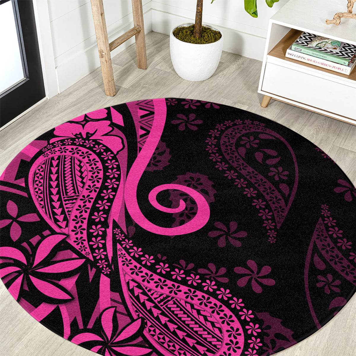 Pink Polynesia Paisley Round Carpet Polynesian With Tropical Flowers LT14 Pink - Polynesian Pride