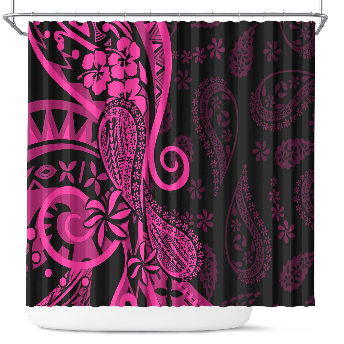 Pink Polynesia Paisley Shower Curtain Polynesian With Tropical Flowers LT14 Pink - Polynesian Pride