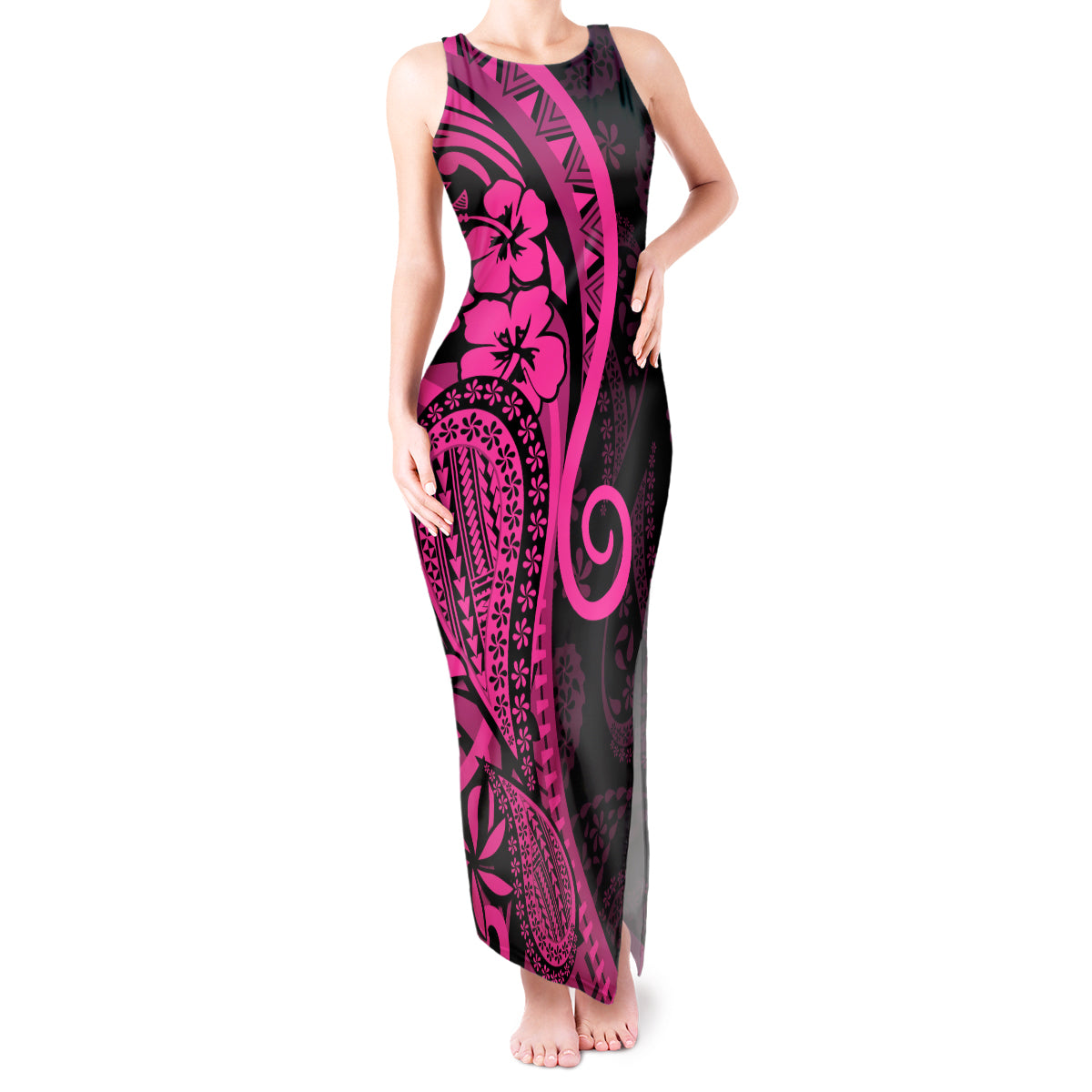 Pink Polynesia Paisley Tank Maxi Dress Polynesian With Tropical Flowers LT14 Women Pink - Polynesian Pride