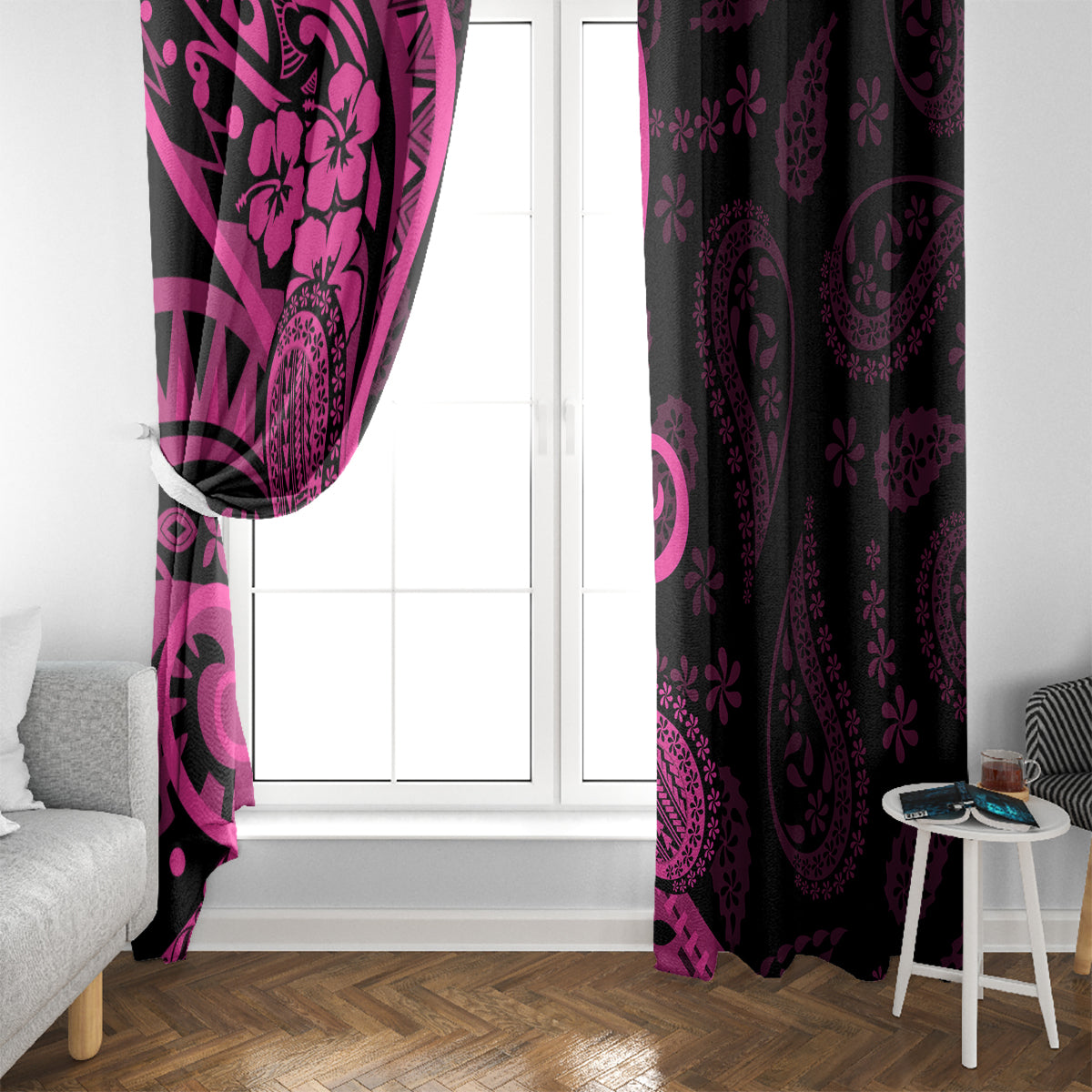 Pink Polynesia Paisley Window Curtain Polynesian With Tropical Flowers LT14 - Polynesian Pride