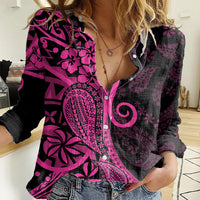 Pink Polynesia Paisley Women Casual Shirt Polynesian With Tropical Flowers LT14 Female Pink - Polynesian Pride