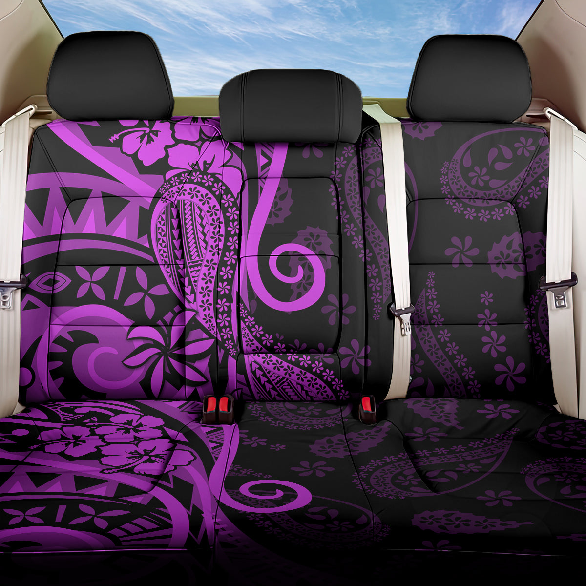 Polynesia Paisley Back Car Seat Cover Polynesian With Tropical Flowers - Purple LT14 One Size Purple - Polynesian Pride