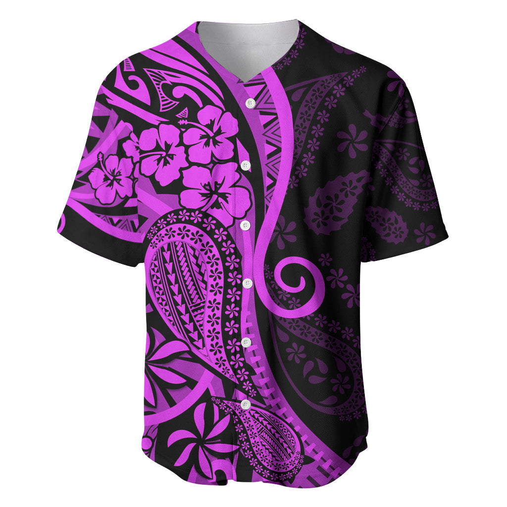 Polynesia Paisley Baseball Jersey Polynesian With Tropical Flowers - Purple LT14 Purple - Polynesian Pride