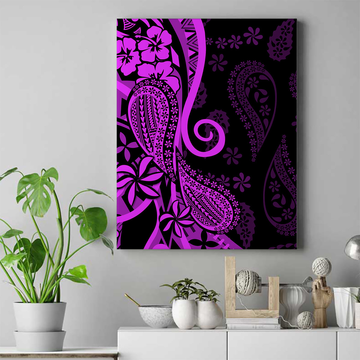 Polynesia Paisley Canvas Wall Art Polynesian With Tropical Flowers - Purple LT14 Purple - Polynesian Pride