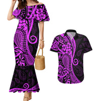 Polynesia Paisley Couples Matching Mermaid Dress and Hawaiian Shirt Polynesian With Tropical Flowers - Purple LT14 Purple - Polynesian Pride