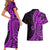 Polynesia Paisley Couples Matching Short Sleeve Bodycon Dress and Hawaiian Shirt Polynesian With Tropical Flowers - Purple LT14 - Polynesian Pride