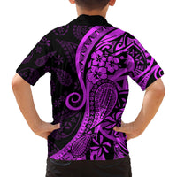 Polynesia Paisley Family Matching Off Shoulder Maxi Dress and Hawaiian Shirt Polynesian With Tropical Flowers - Purple LT14 - Polynesian Pride