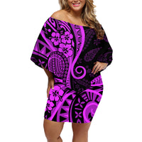 Polynesia Paisley Family Matching Off Shoulder Short Dress and Hawaiian Shirt Polynesian With Tropical Flowers - Purple LT14 Mom's Dress Purple - Polynesian Pride