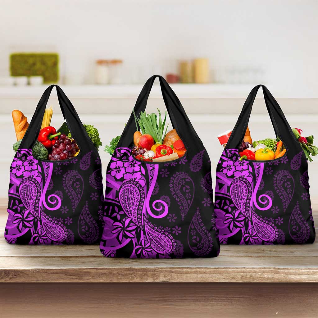 Polynesia Paisley Grocery Bag Polynesian With Tropical Flowers - Purple LT14 3-pack One Size Purple - Polynesian Pride