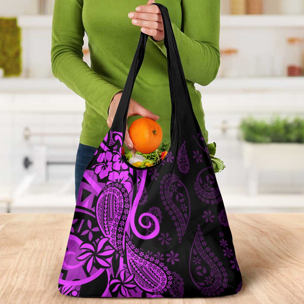 Polynesia Paisley Grocery Bag Polynesian With Tropical Flowers - Purple LT14 - Polynesian Pride