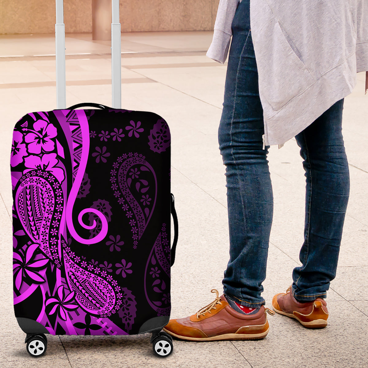 Polynesia Paisley Luggage Cover Polynesian With Tropical Flowers - Purple LT14 Purple - Polynesian Pride