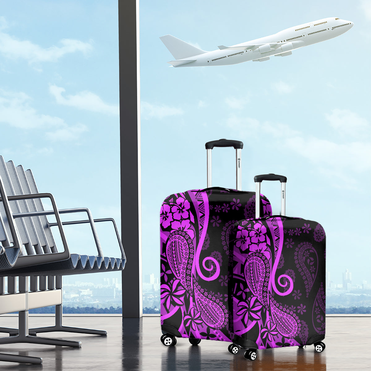 Polynesia Paisley Luggage Cover Polynesian With Tropical Flowers - Purple LT14 - Polynesian Pride