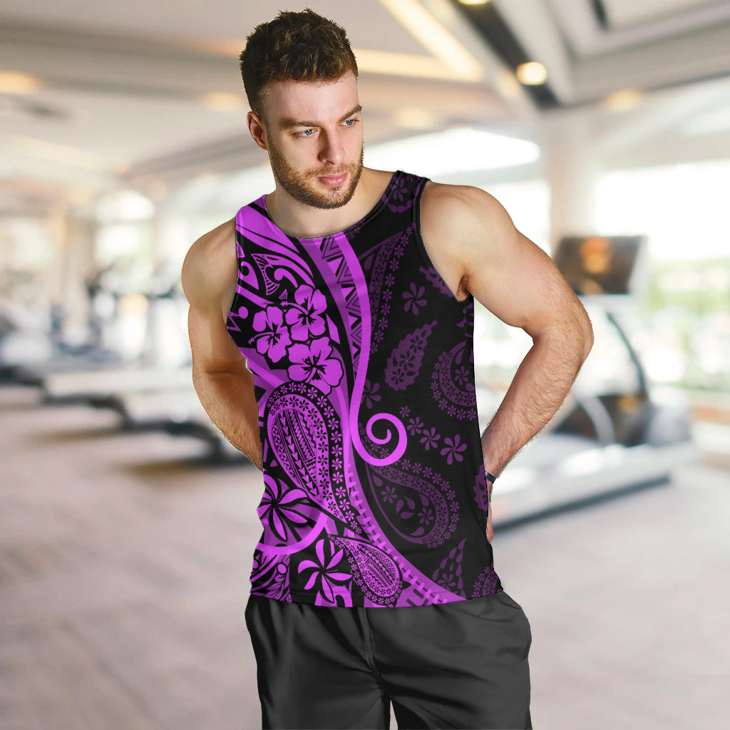 Polynesia Paisley Men Tank Top Polynesian With Tropical Flowers - Purple LT14 Purple - Polynesian Pride