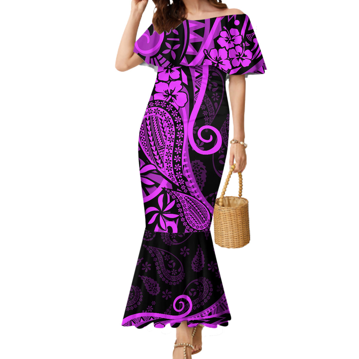 Polynesia Paisley Mermaid Dress Polynesian With Tropical Flowers - Purple LT14 Women Purple - Polynesian Pride