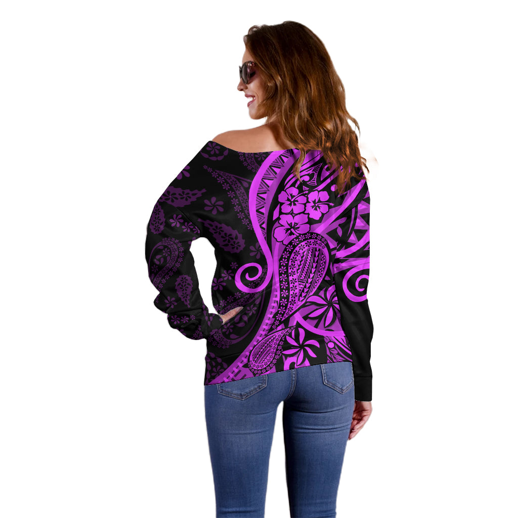 Polynesia Paisley Off Shoulder Sweater Polynesian With Tropical Flowers - Purple LT14 - Polynesian Pride