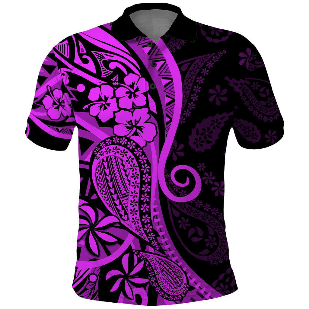 Polynesia Paisley Polo Shirt Polynesian With Tropical Flowers - Purple LT14 Purple - Polynesian Pride
