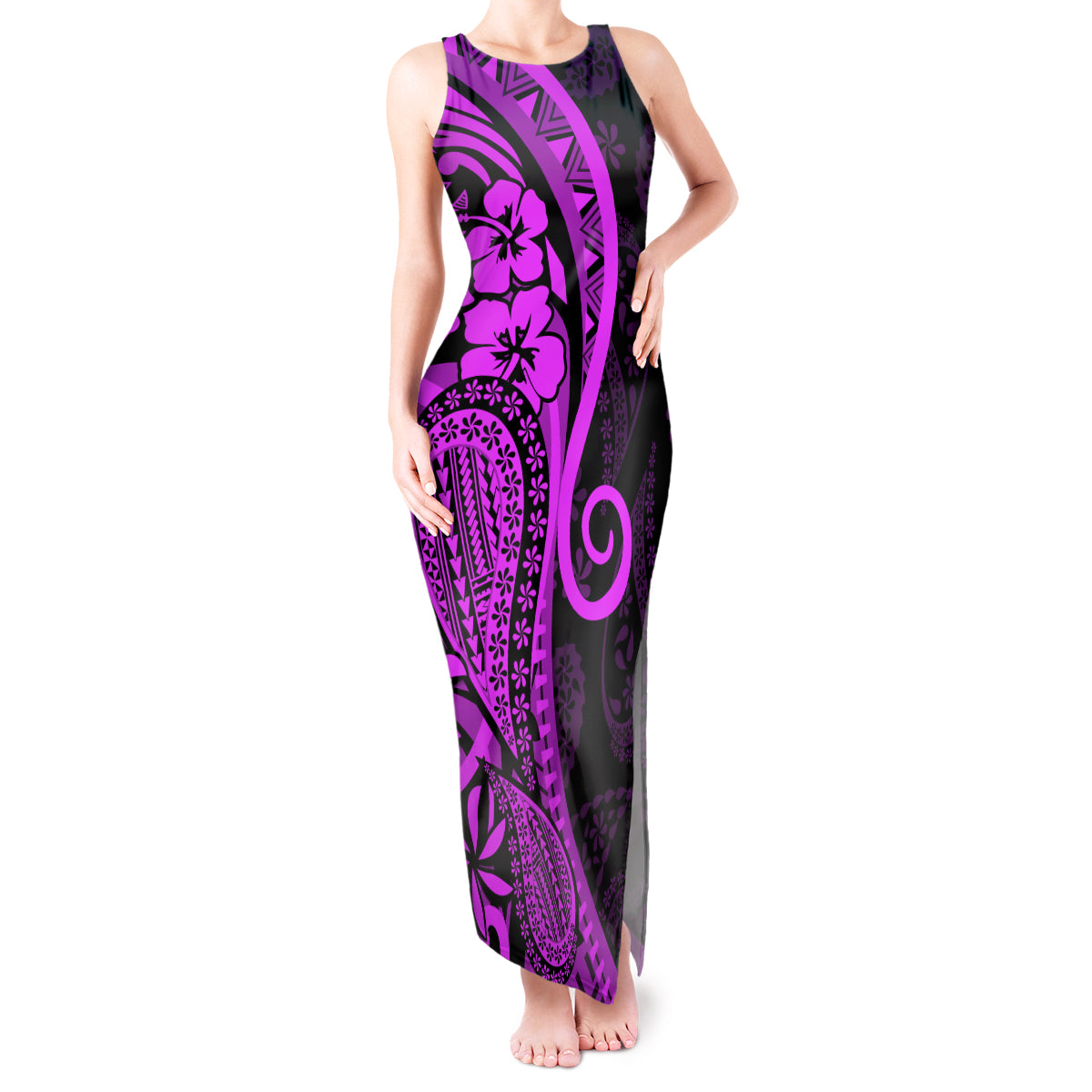 Polynesia Paisley Tank Maxi Dress Polynesian With Tropical Flowers - Purple LT14 Women Purple - Polynesian Pride