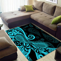 Polynesia Paisley Area Rug Polynesian With Tropical Flowers - Turquoise LT14 - Polynesian Pride