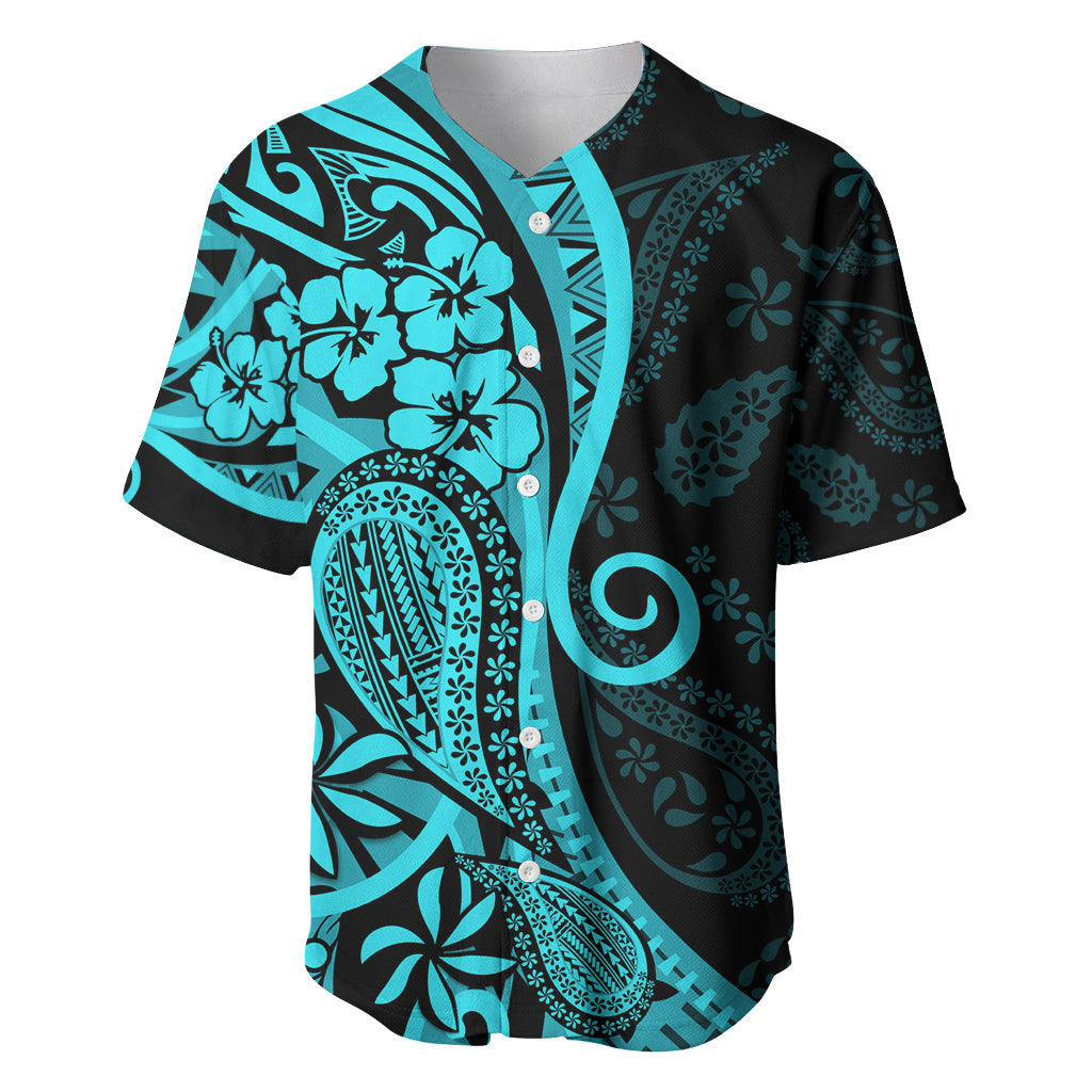 Polynesia Paisley Baseball Jersey Polynesian With Tropical Flowers - Turquoise LT14 Turquoise - Polynesian Pride