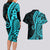 Polynesia Paisley Couples Matching Long Sleeve Bodycon Dress and Hawaiian Shirt Polynesian With Tropical Flowers - Turquoise LT14 - Polynesian Pride