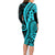 Polynesia Paisley Family Matching Long Sleeve Bodycon Dress and Hawaiian Shirt Polynesian With Tropical Flowers - Turquoise LT14 - Polynesian Pride