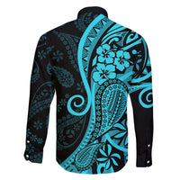 Polynesia Paisley Family Matching Off Shoulder Long Sleeve Dress and Hawaiian Shirt Polynesian With Tropical Flowers - Turquoise LT14 - Polynesian Pride