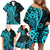 Polynesia Paisley Family Matching Off Shoulder Short Dress and Hawaiian Shirt Polynesian With Tropical Flowers - Turquoise LT14 - Polynesian Pride