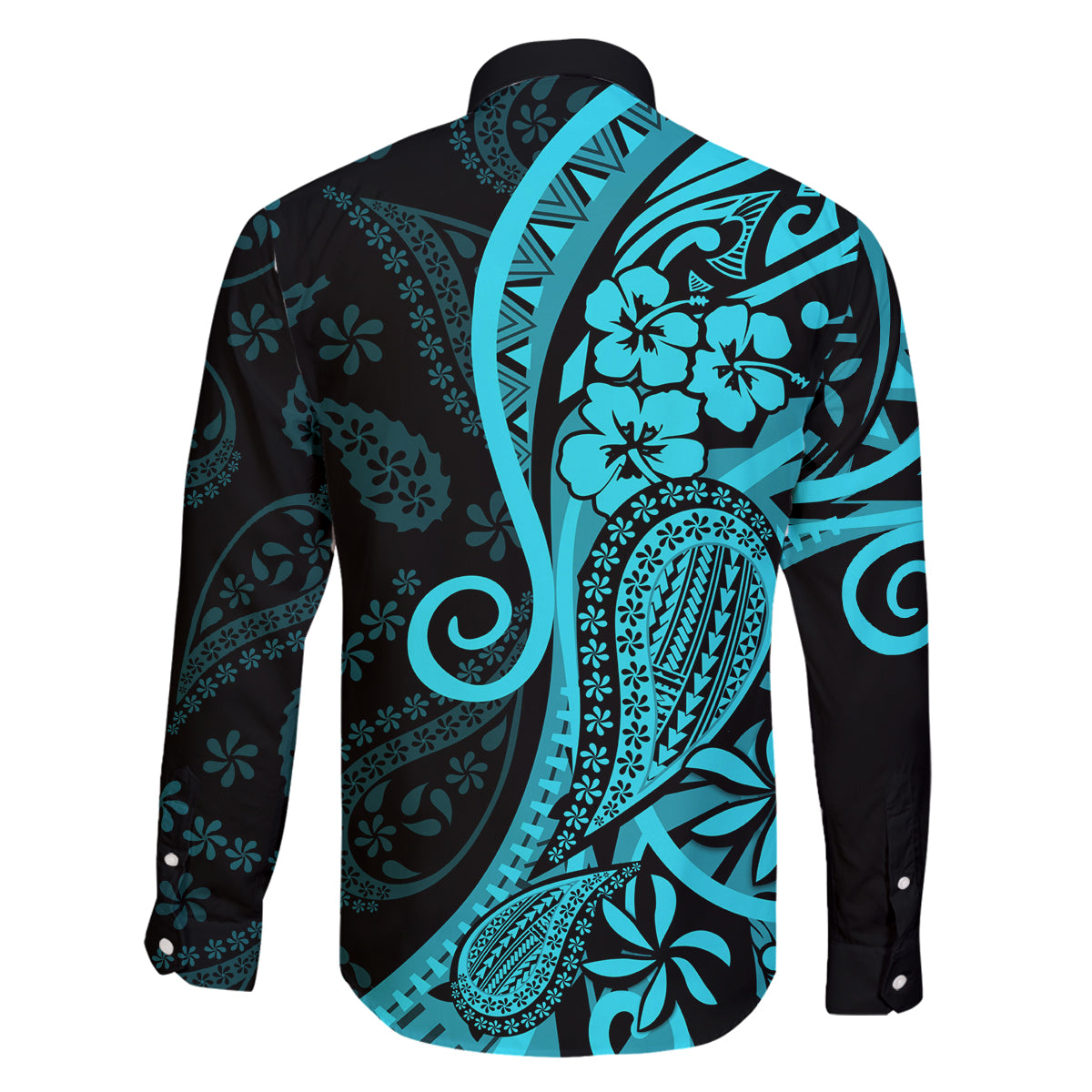 Polynesia Paisley Family Matching Summer Maxi Dress and Hawaiian Shirt Polynesian With Tropical Flowers - Turquoise LT14 - Polynesian Pride