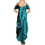 Polynesia Paisley Family Matching Summer Maxi Dress and Hawaiian Shirt Polynesian With Tropical Flowers - Turquoise LT14 - Polynesian Pride