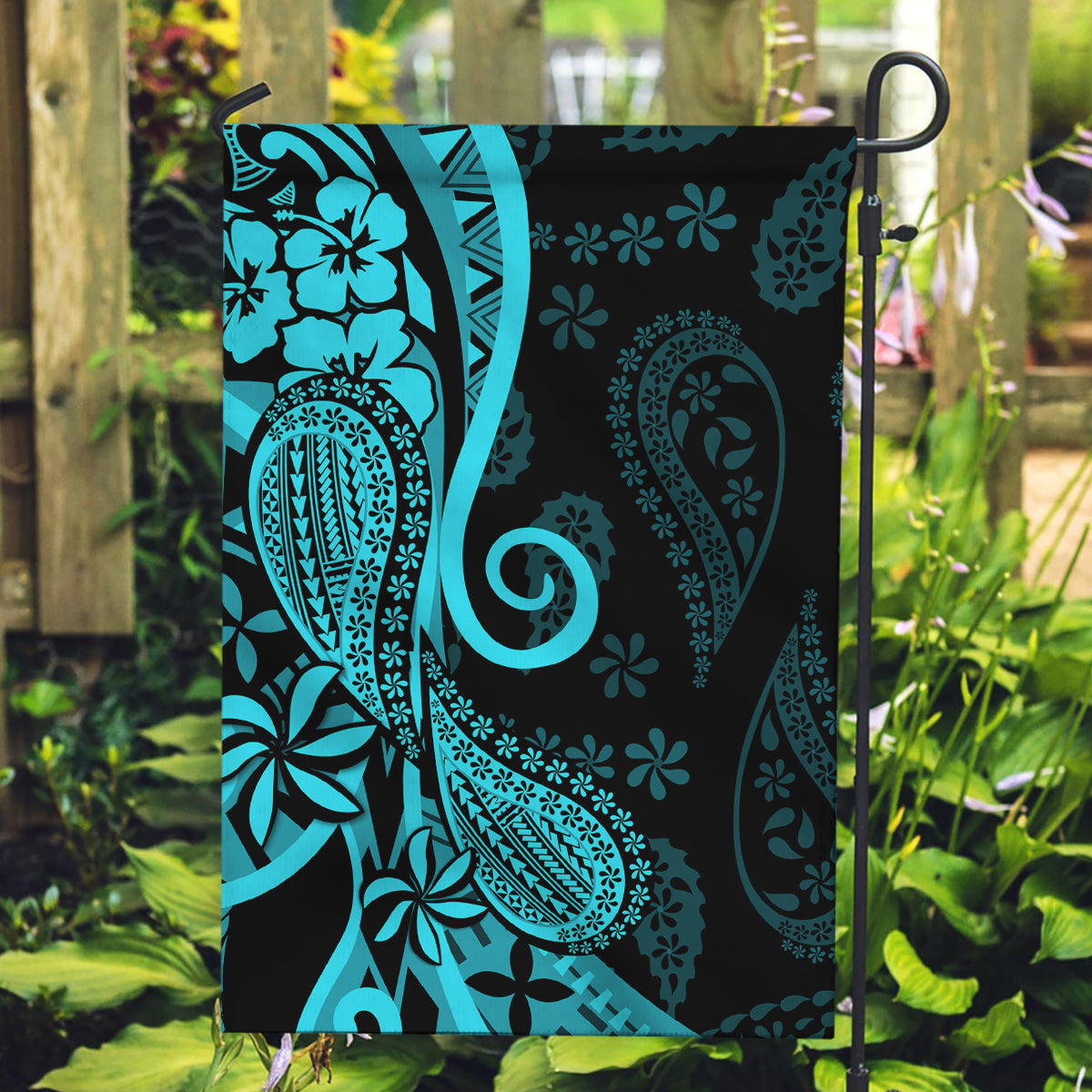 Polynesia Paisley Garden Flag Polynesian With Tropical Flowers - Turquoise LT14 Garden Flag Turquoise - Polynesian Pride