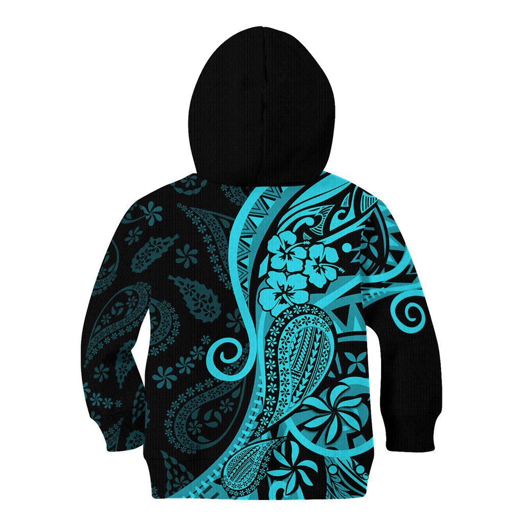 Polynesia Paisley Kid Hoodie Polynesian With Tropical Flowers - Turquoise LT14 - Polynesian Pride