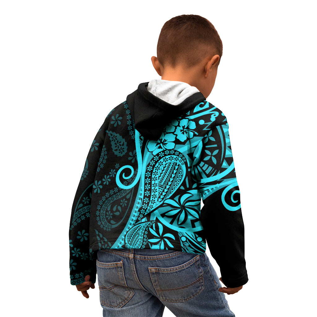 Polynesia Paisley Kid Hoodie Polynesian With Tropical Flowers - Turquoise LT14 - Polynesian Pride
